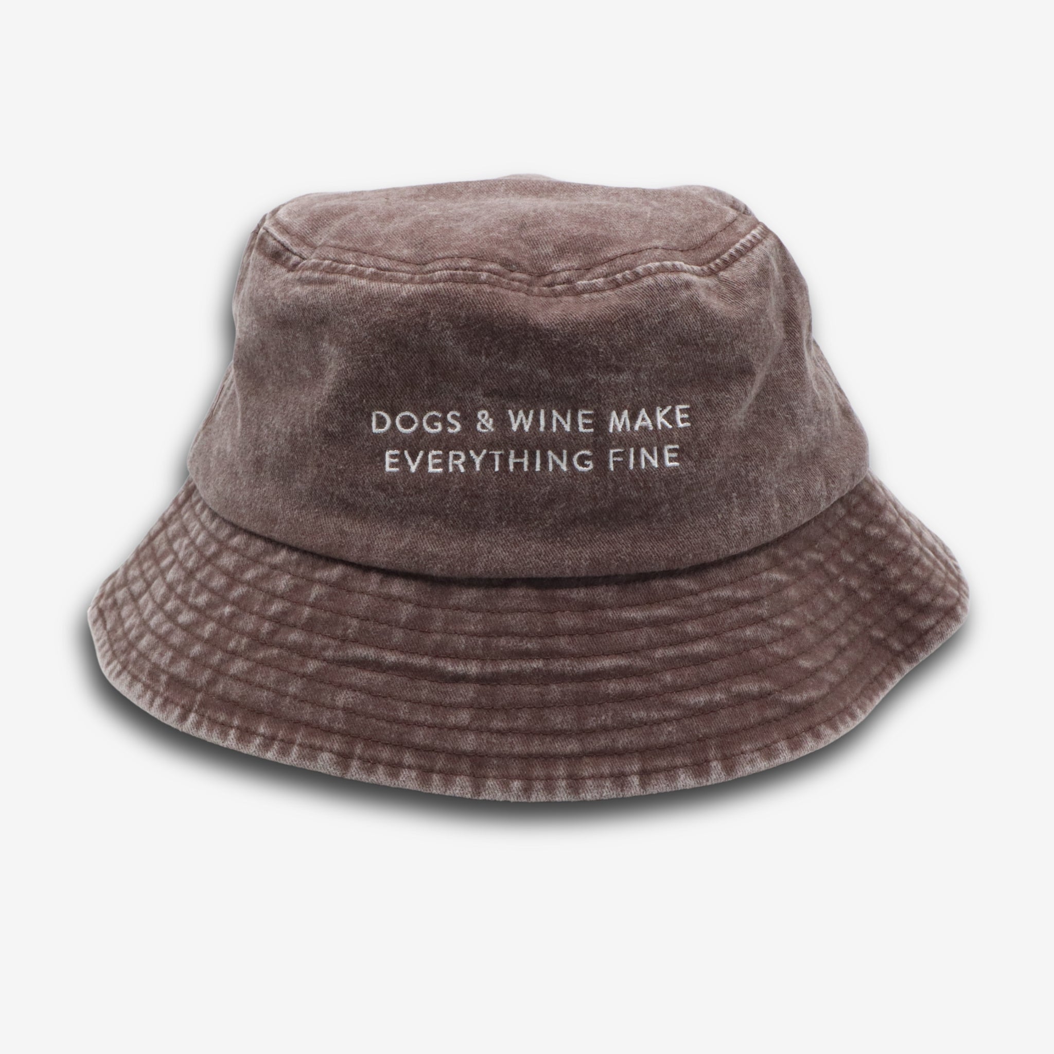 Cool Brown Denim Bucket Hat - Dogs & Wine Make Everything Fine