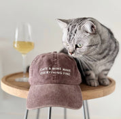 Brown Denim Cap - Cats & Wine Make Everything Fine