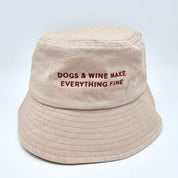 Beige Jeans Bucket Hat - Dogs & Wine Make Everything Fine