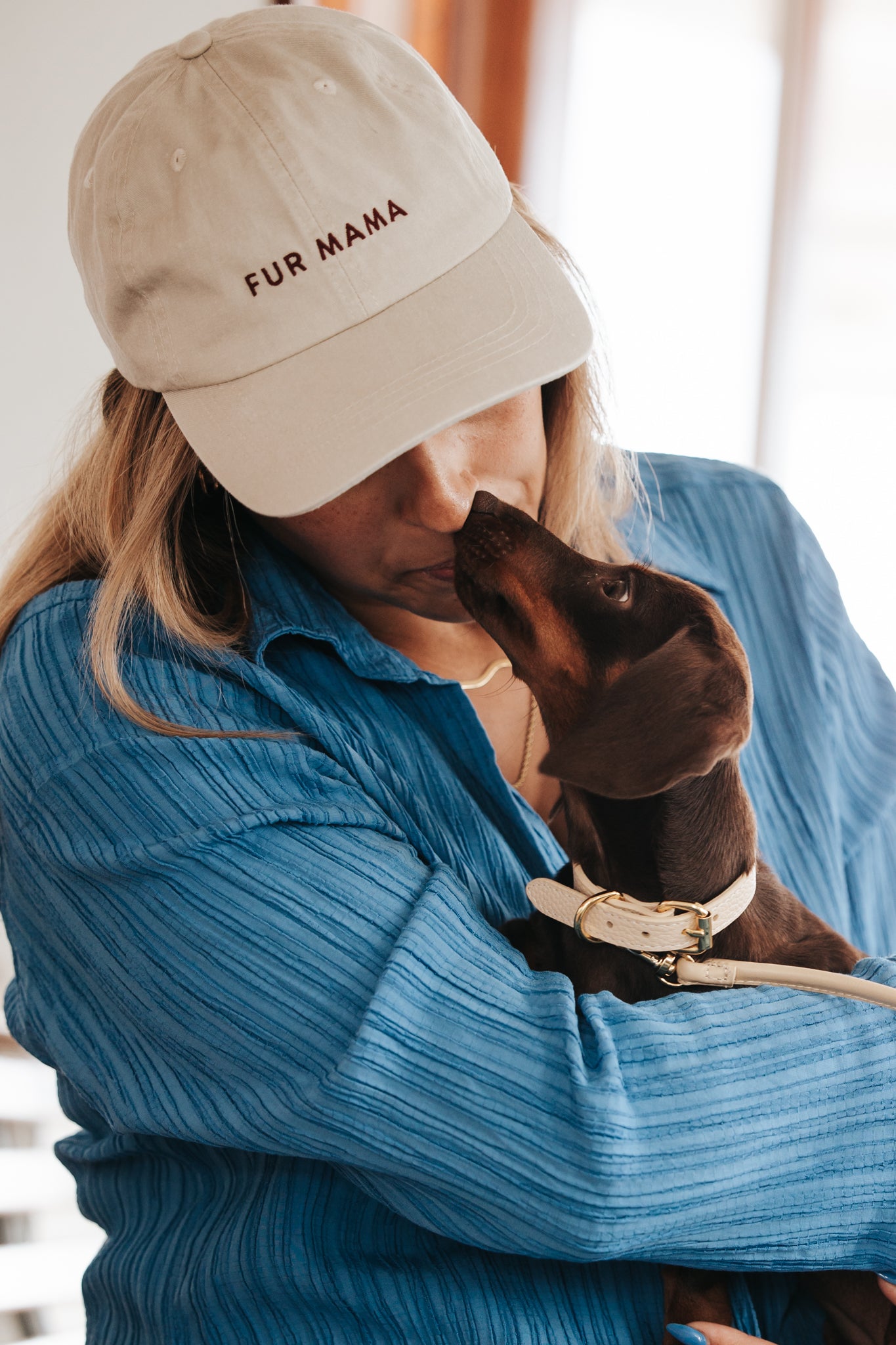 Beige Denim Cap Fur Mama