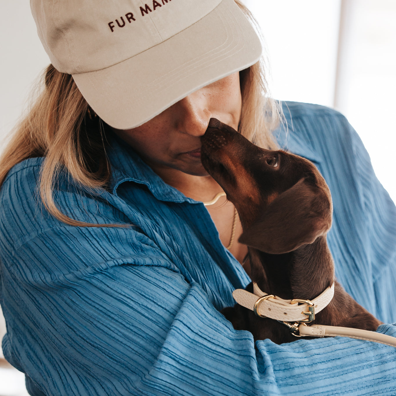 Beige Denim Cap Fur Mama - Main Image