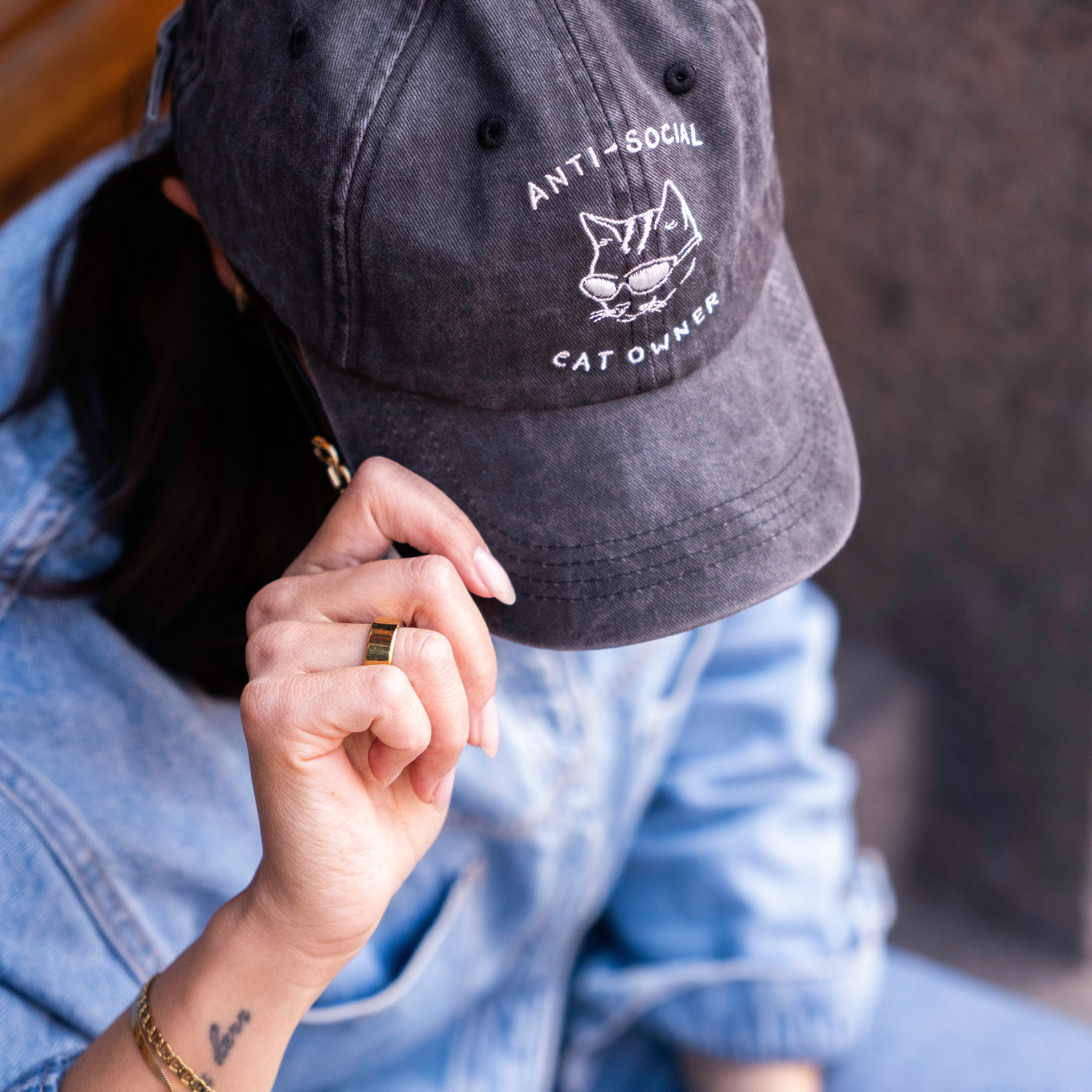 Black Denim Cap - Logo "Anti-Social Cat Owner"