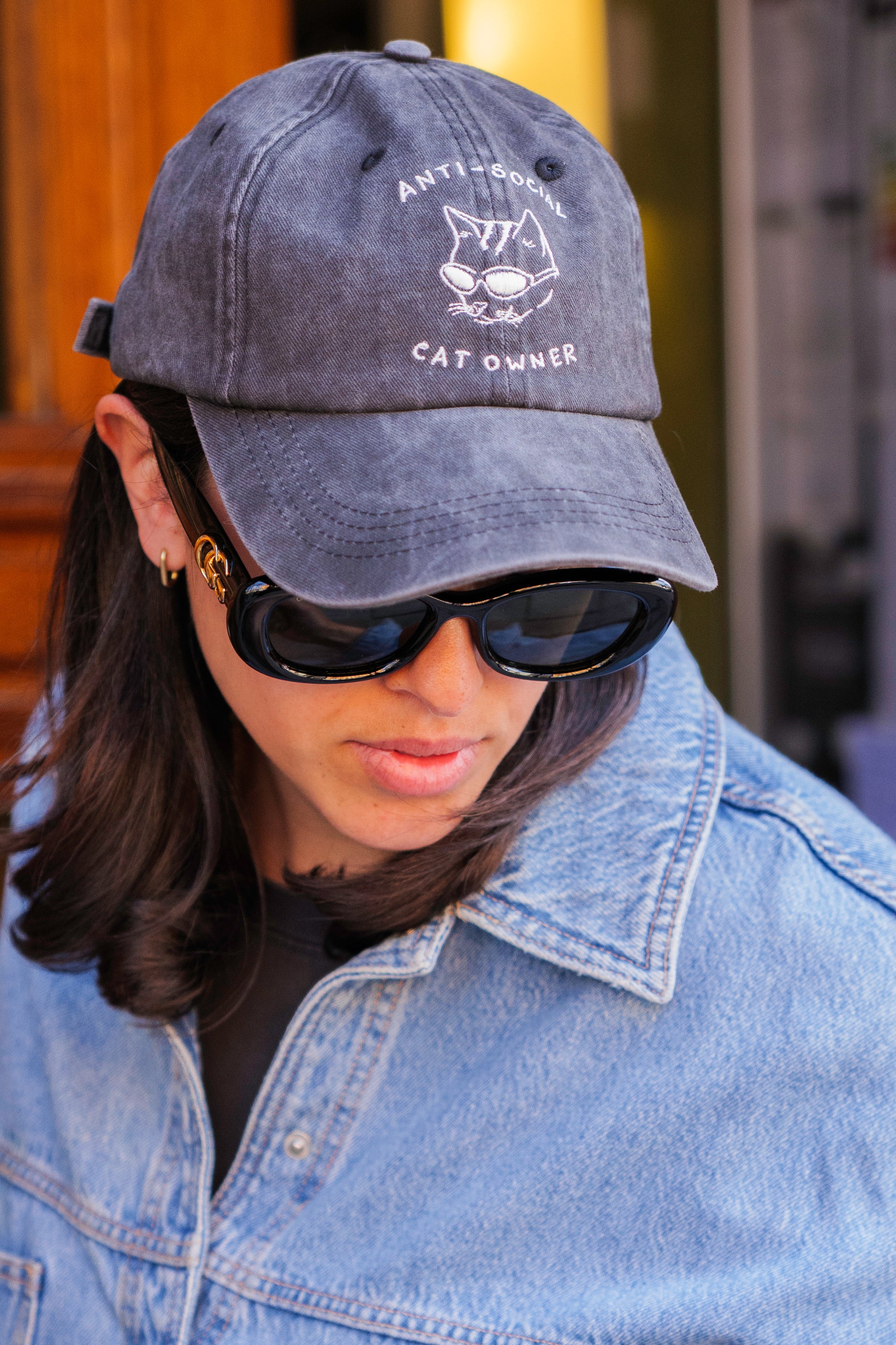 Black Denim Cap - Logo "Anti-Social Cat Owner"