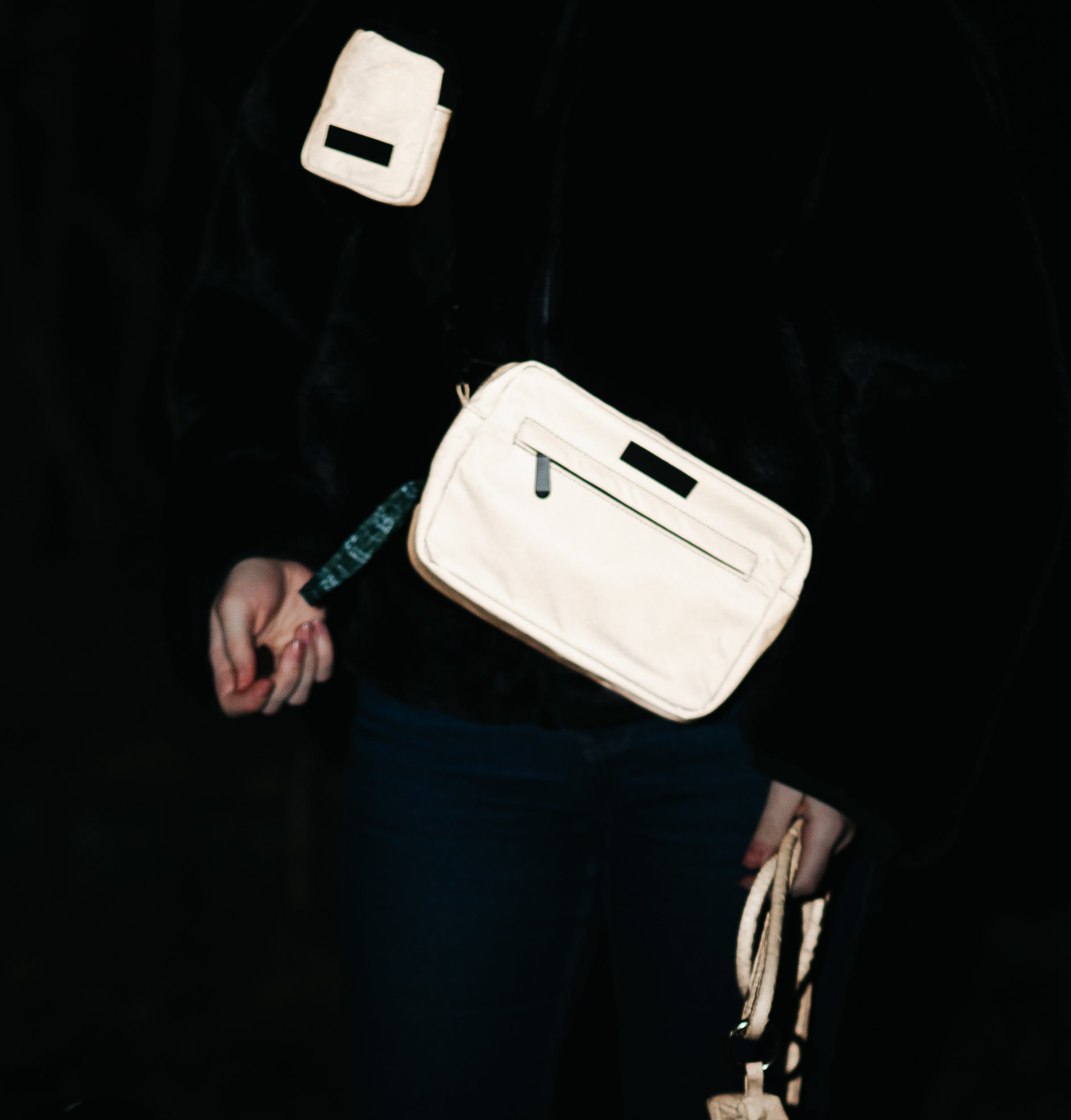 Trendy Reflective Bronze Dog Walking Bag - Crossbody | Collar of
