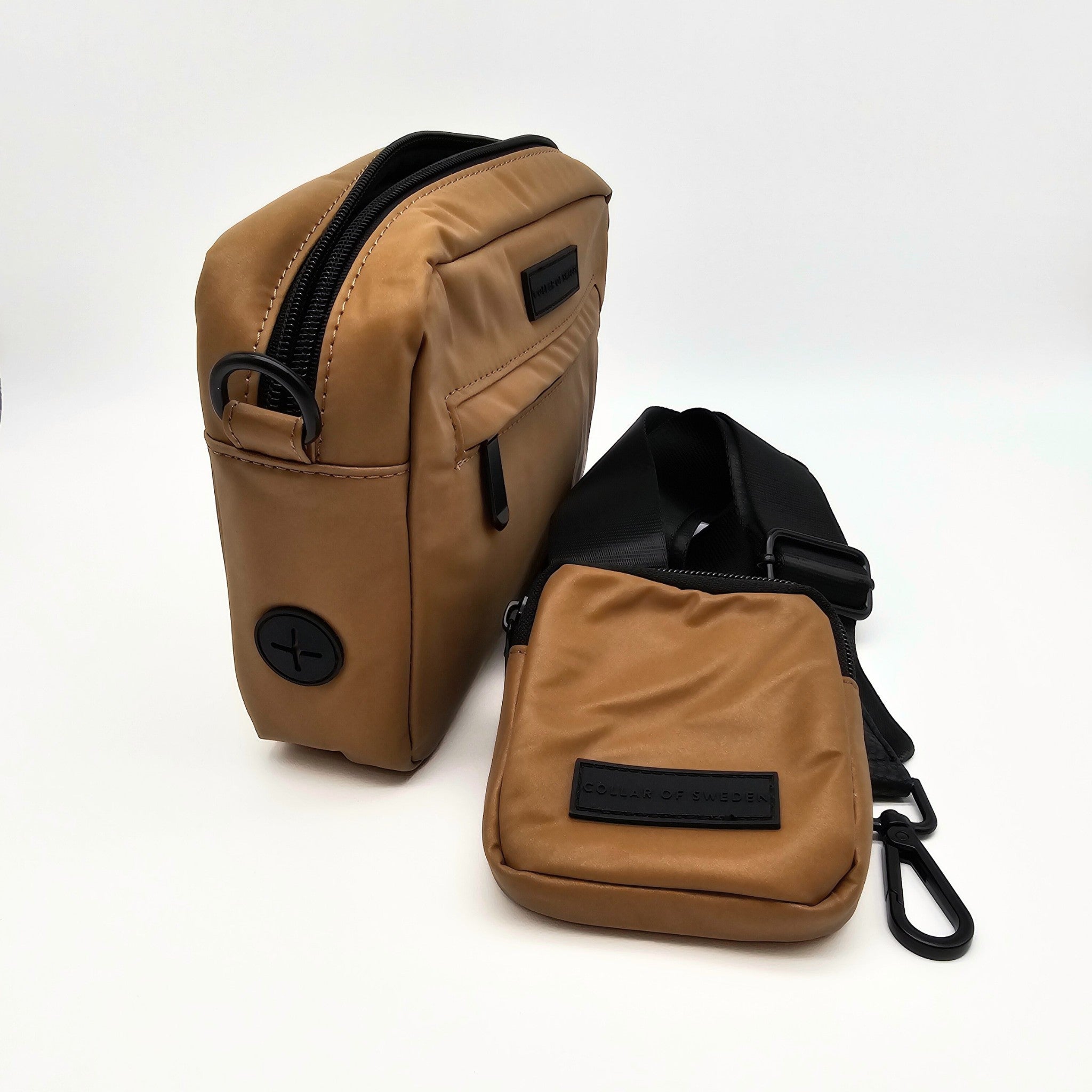 Trendy Reflective Bronze Dog Walking Bag - Crossbody | Collar of