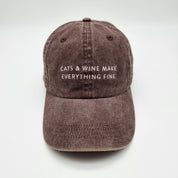 Brown Denim Cap - Cats & Wine Make Everything Fine