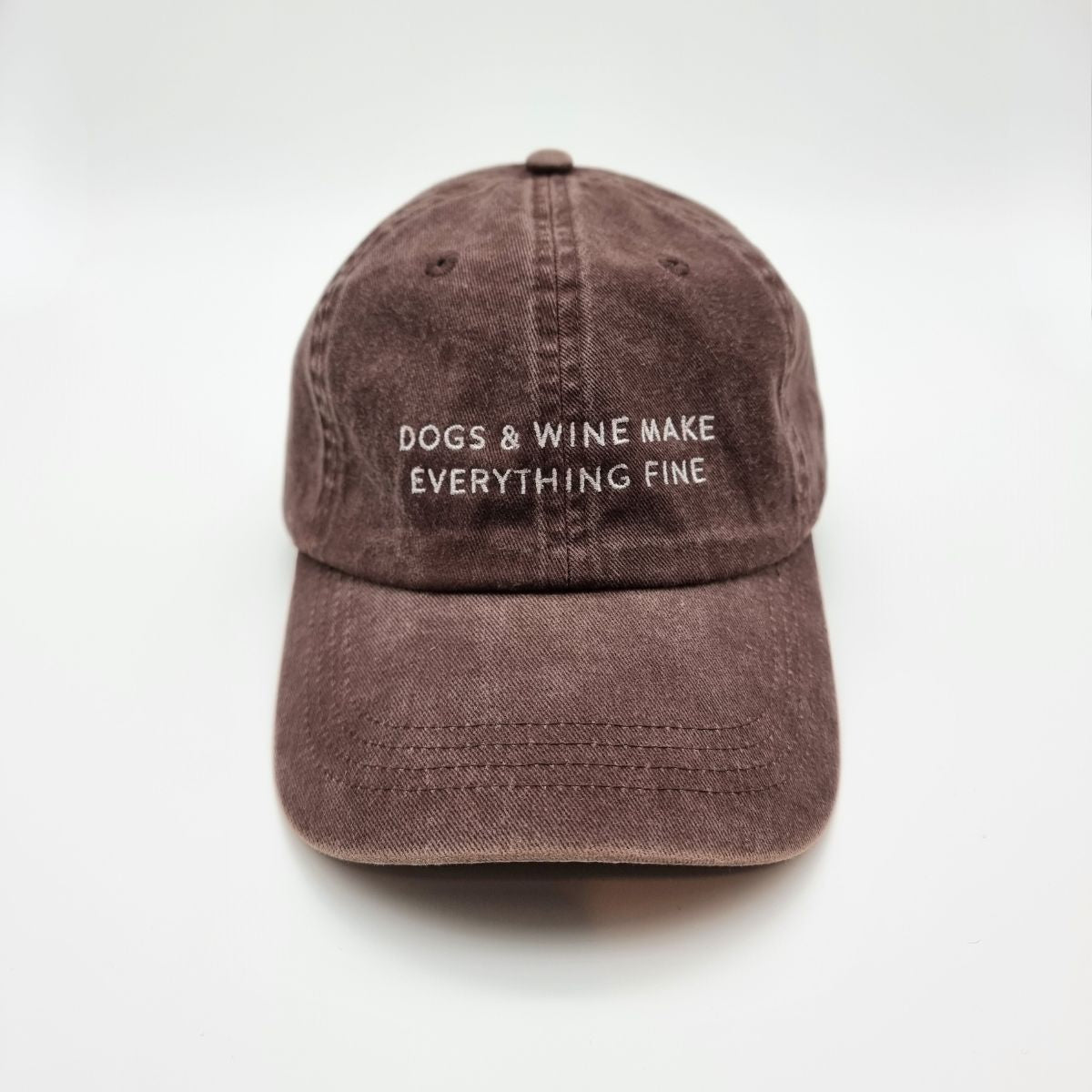 Beige Denim Cap - Dogs & Wine Make Everything Fine