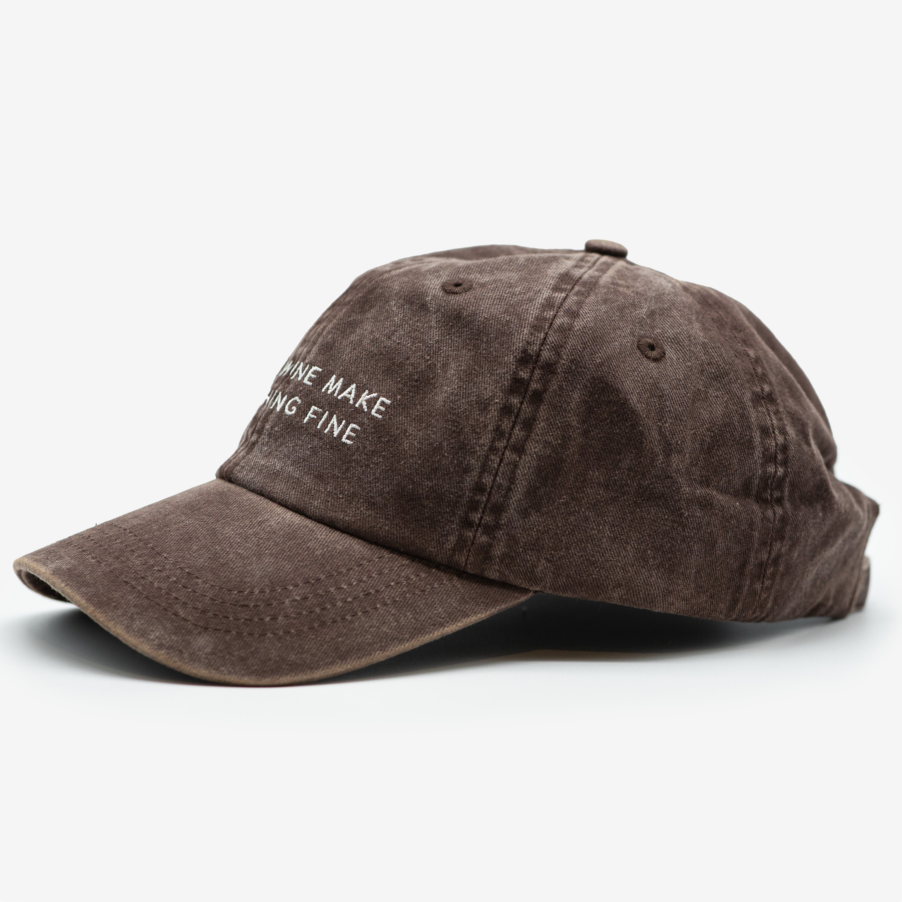 Brown Denim Cap - Dogs & Wine Make Everything Fine