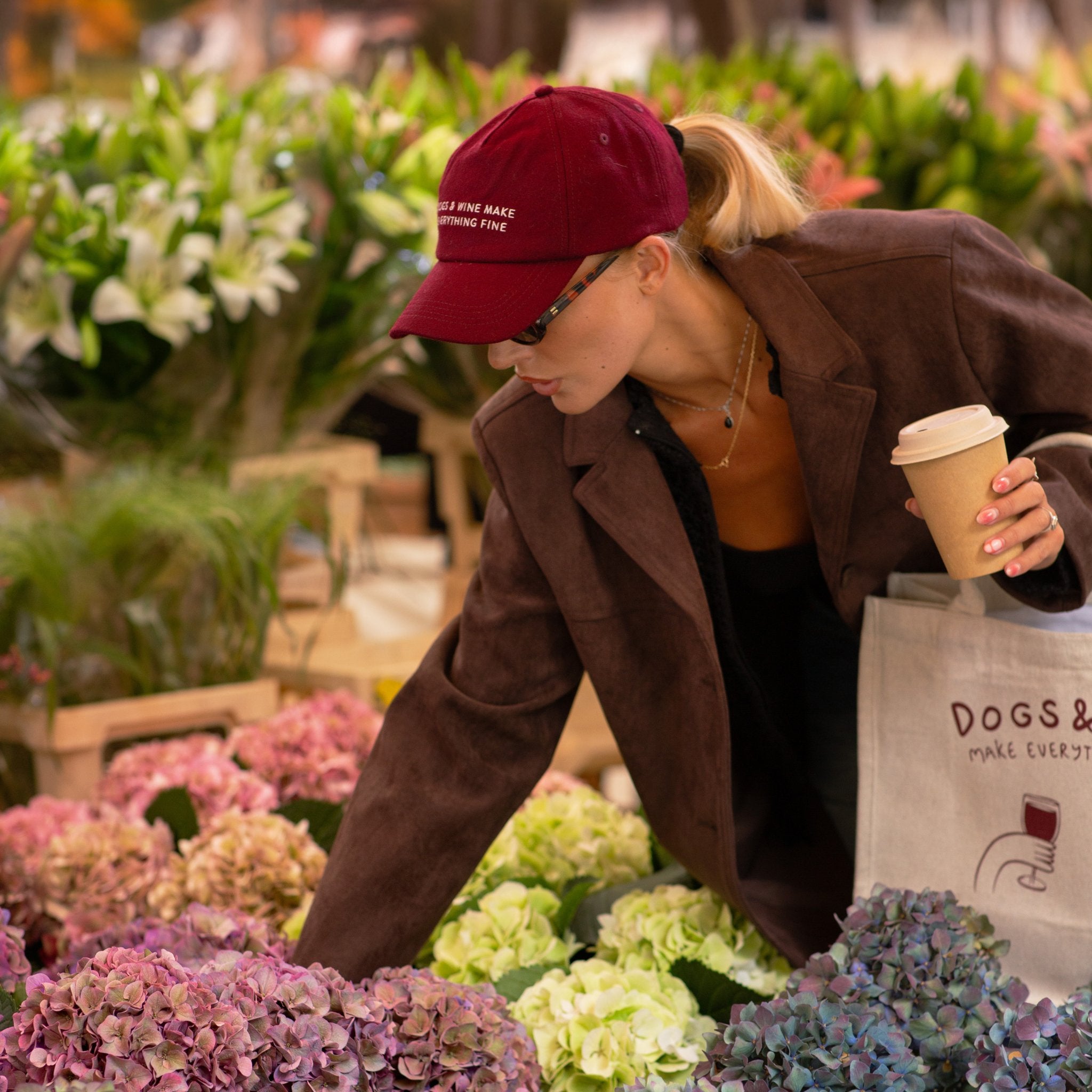 Burgundy Wool Cap - Dogs & Wine Make Everything Fine