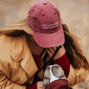 Dark Red Denim Cap - Dogs & Wine Make Everything Fine