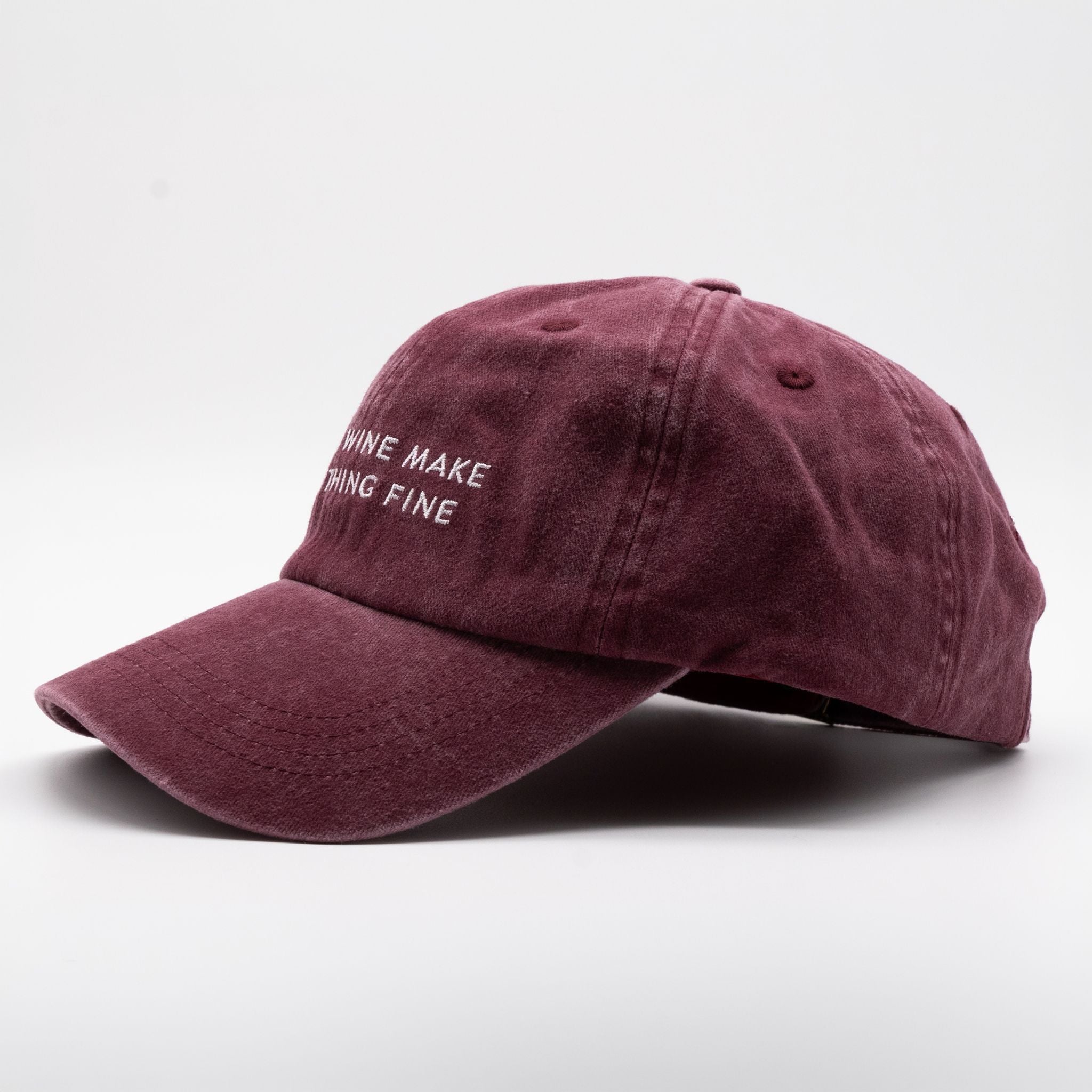 Dark Red Denim Cap - Dogs & Wine Make Everything Fine