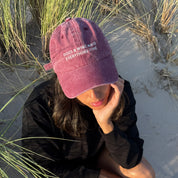 Dark Red Denim Cap - Dogs & Wine Make Everything Fine