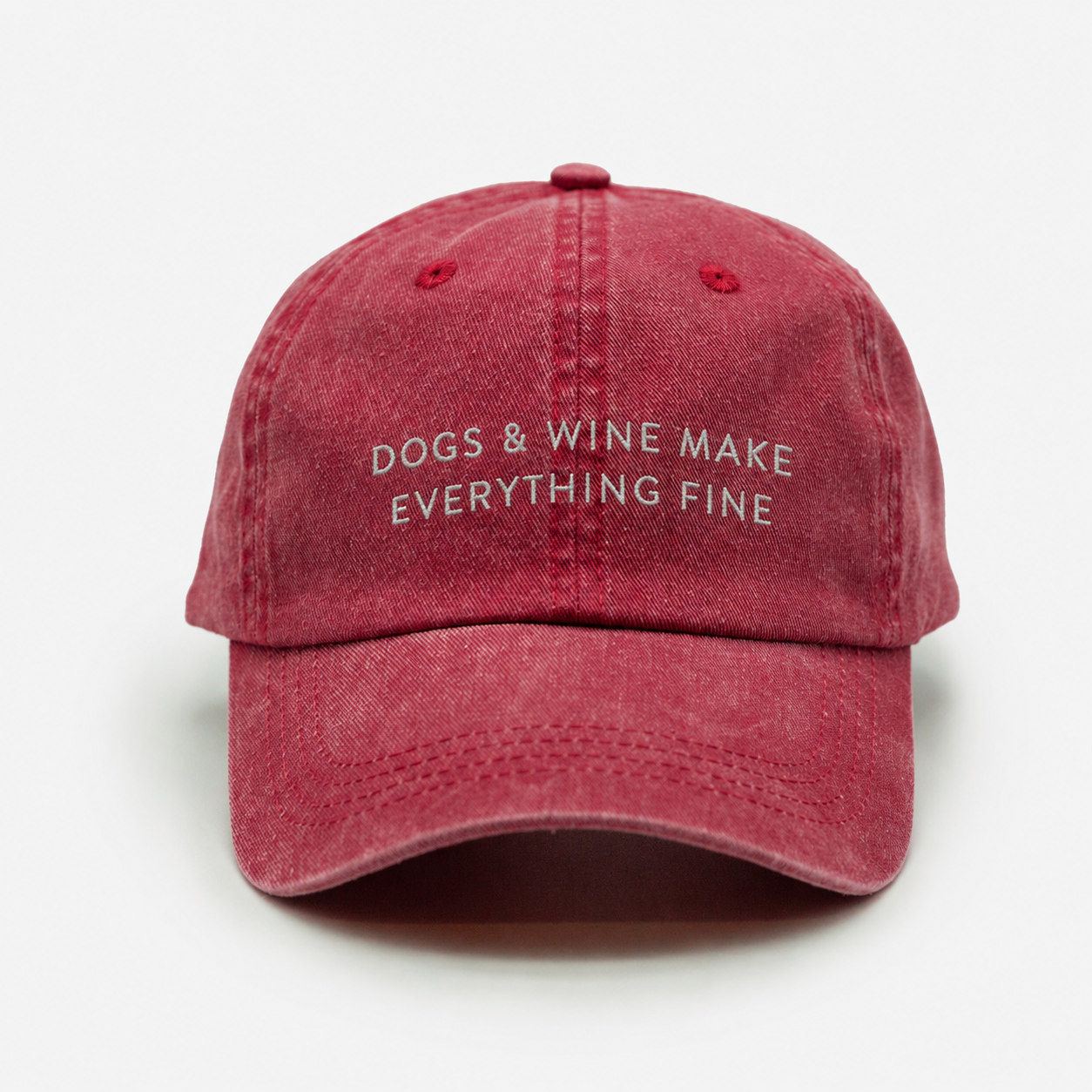 Red Denim Cap - Dogs & Wine Make Everything Fine
