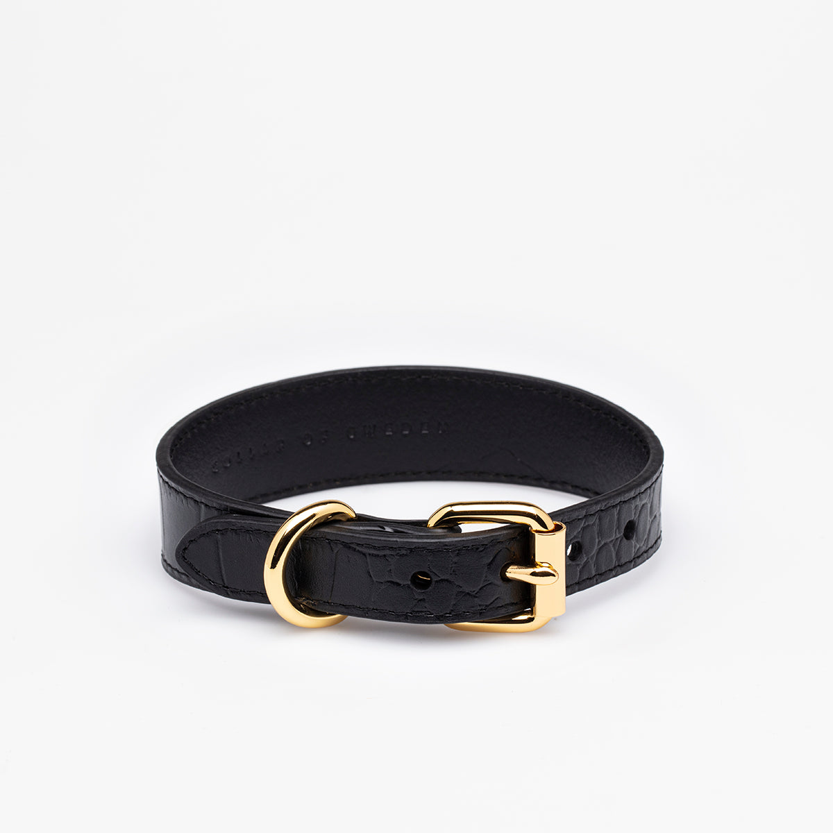 image - Black Croco Leather Collar Medium Thin